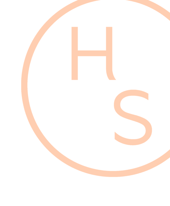 A peach-colored circle with the letters H and S inside it, positioned diagonally, on a white background. The upper right portion of the circle is out of frame.