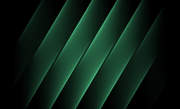 Abstract design of glowing diagonal green lines across a dark background.